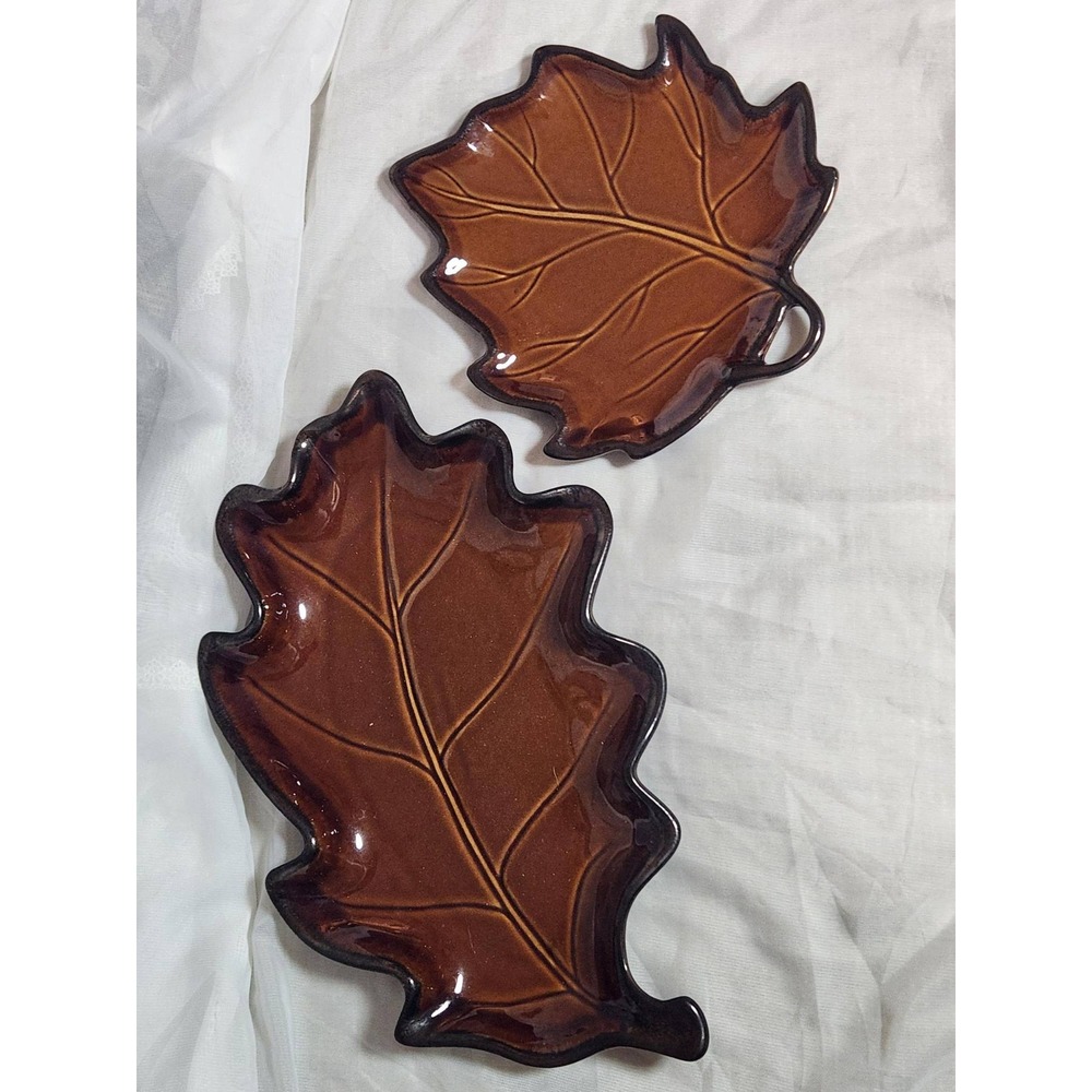 Certified International Brown Ceramic Leaf Serving Platters Set of 2 Fall Decor